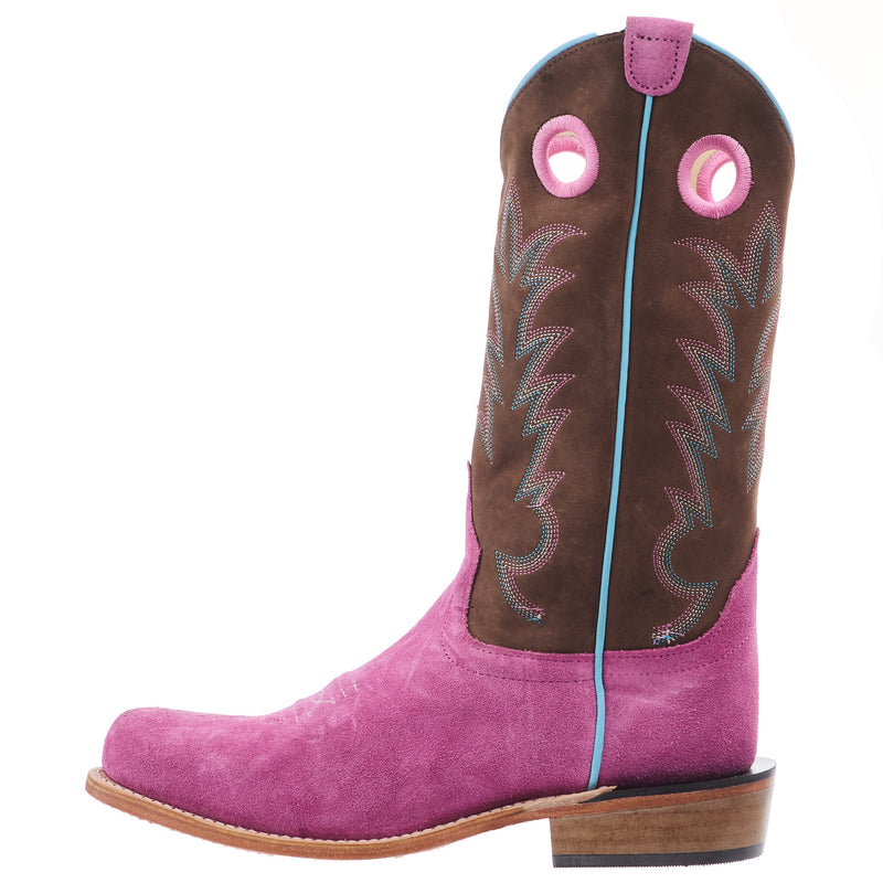 Old West Youth Pink Suede w/ Chocolate Shaft and Leather Sole Boot