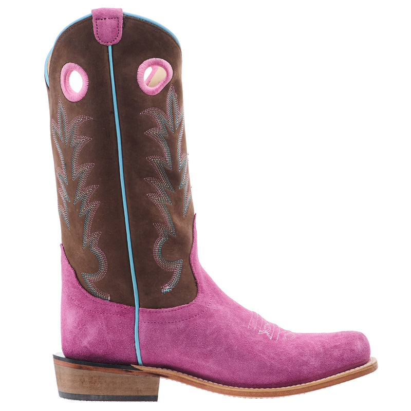 Old West Youth Pink Suede w/ Chocolate Shaft and Leather Sole Boot