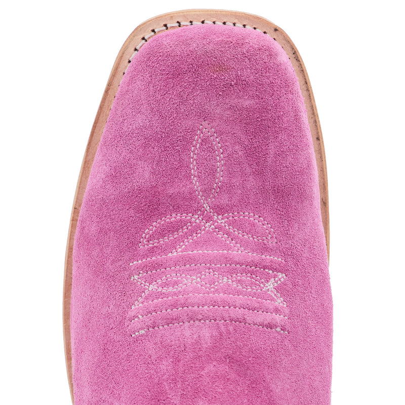 Old West Youth Pink Suede w/ Chocolate Shaft and Leather Sole Boot