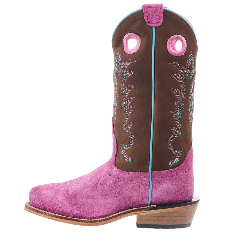 Old West Children`s Pink Suede w/ Chocolate Shaft and Leather Sole Boot