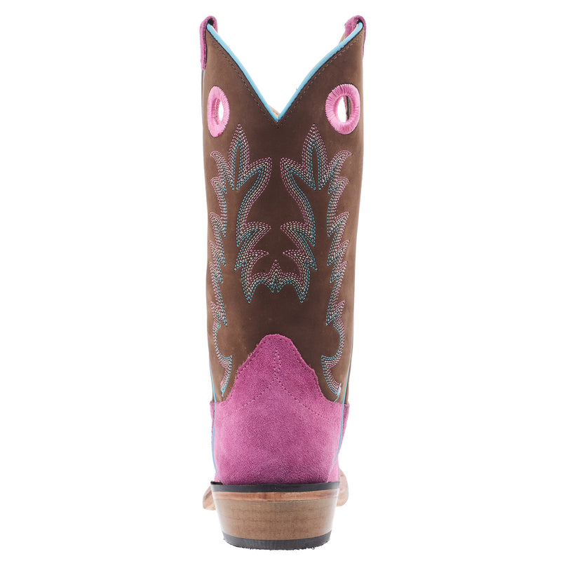 Old West Children`s Pink Suede w/ Chocolate Shaft and Leather Sole Boot