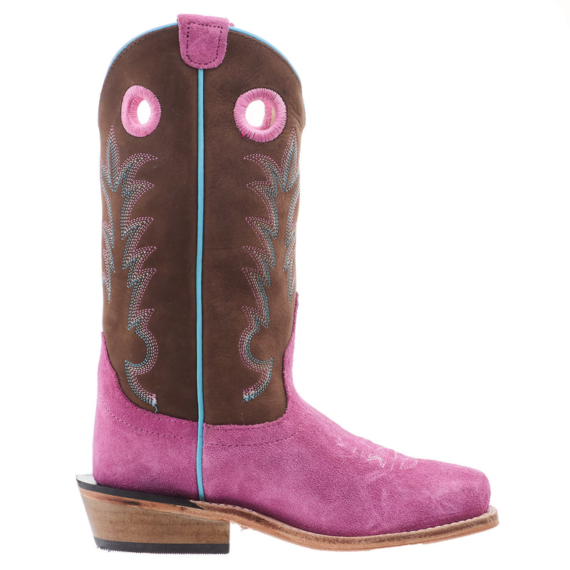Old West Children`s Pink Suede w/ Chocolate Shaft and Leather Sole Boot