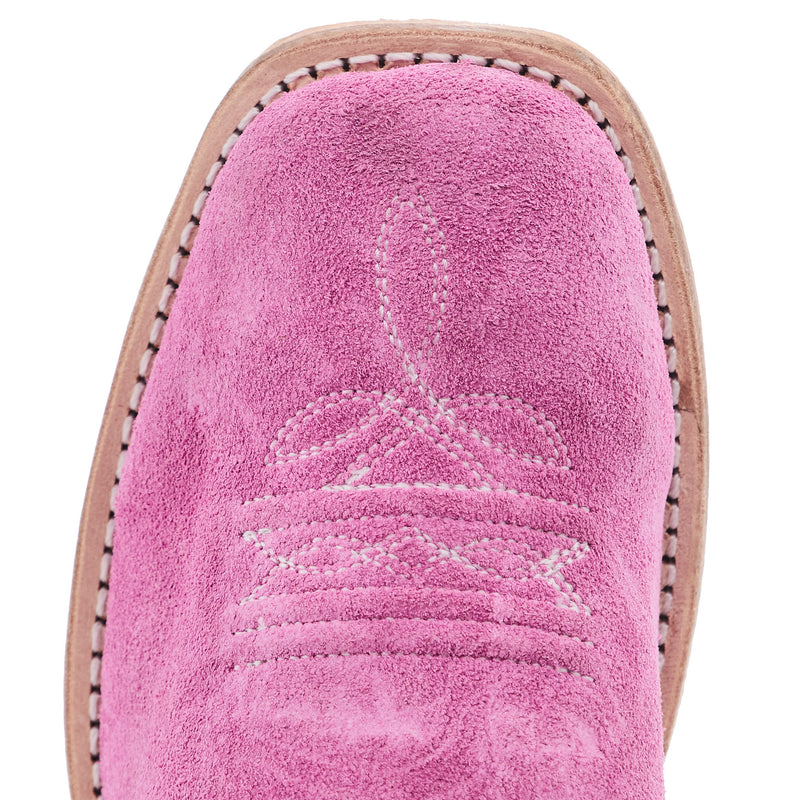 Old West Children`s Pink Suede w/ Chocolate Shaft and Leather Sole Boot