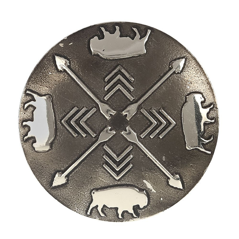Antique Silver Buffalo and Arrow 1 1/2in Chicago Screw Concho