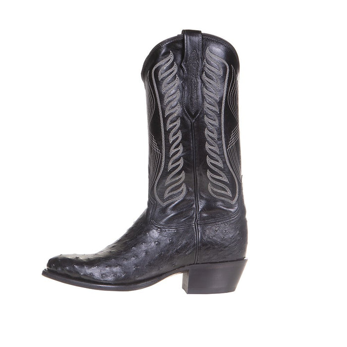 Tony Lama Men's Black Hermoso Full Quill Ostrich 13in. Black Top Cowboy Boots