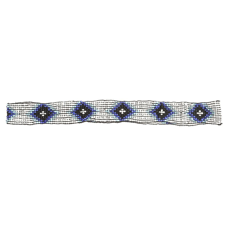 7/8" Beaded Stretch Diamond Blue/White Hat Band