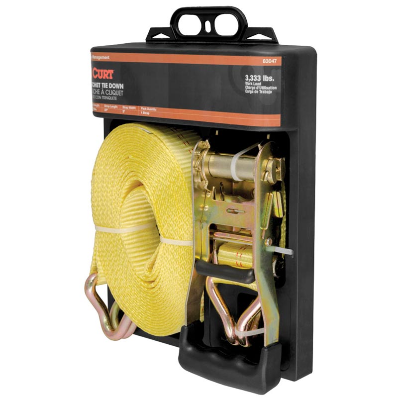 Curt Manufacturing Cargo Ratchet Strap Yellow 2iinx27ft with J-Hooks