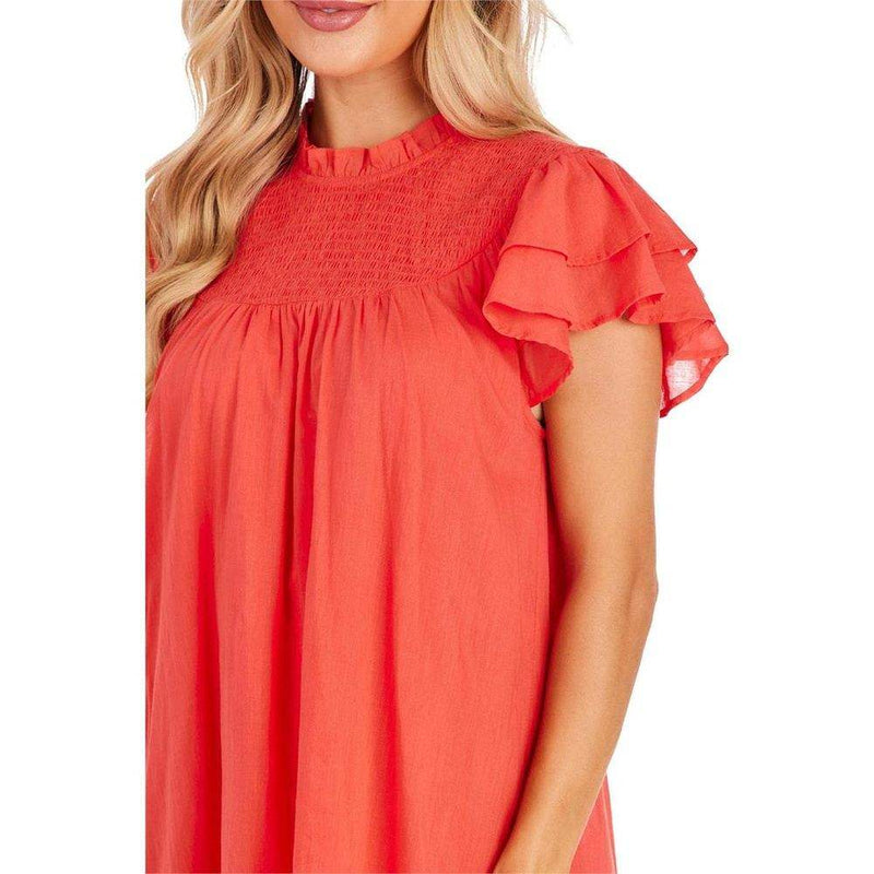 Mud Pie Women's Coral Bowers Smocked Dress