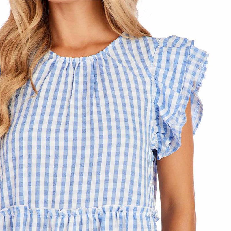 Mud Pie Women`s Blue Gingham Bardot Maxi Dress