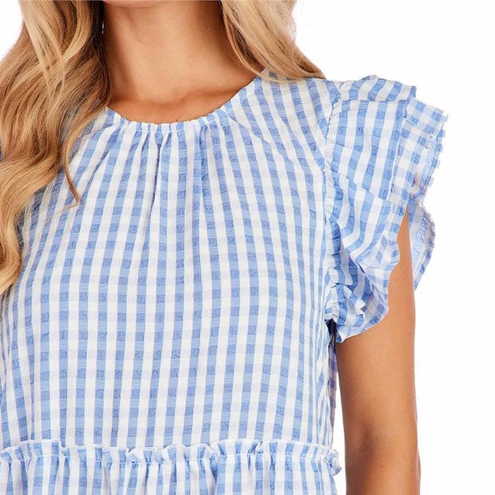 Mud Pie Women`s Blue Gingham Bardot Maxi Dress