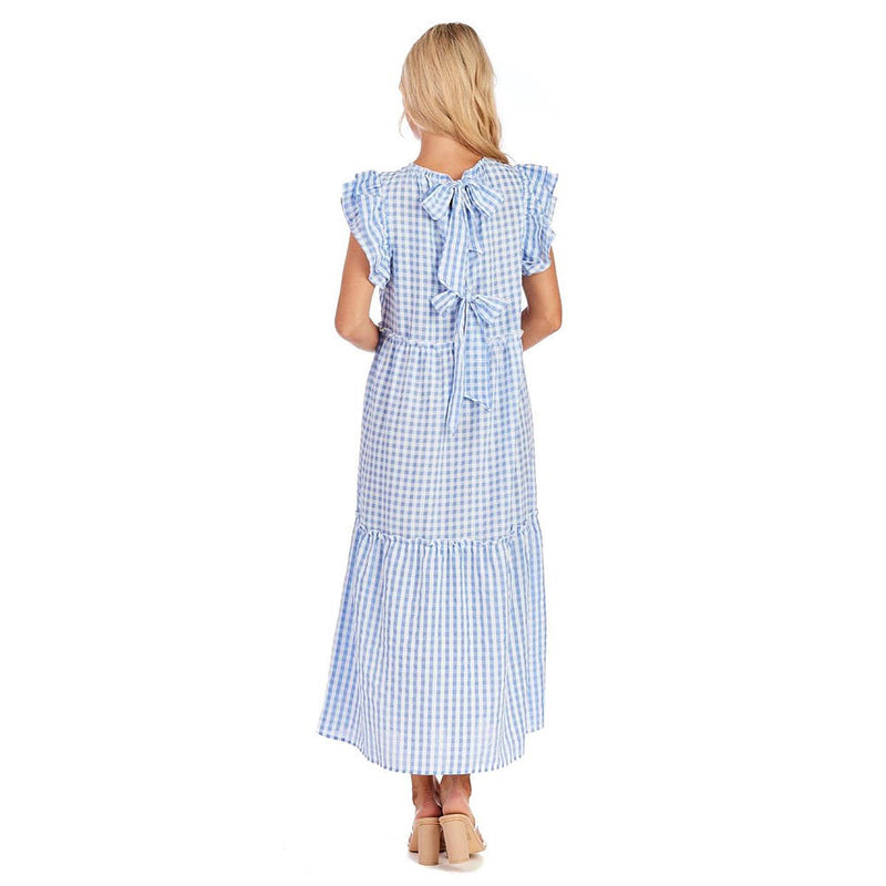Mud Pie Women`s Blue Gingham Bardot Maxi Dress