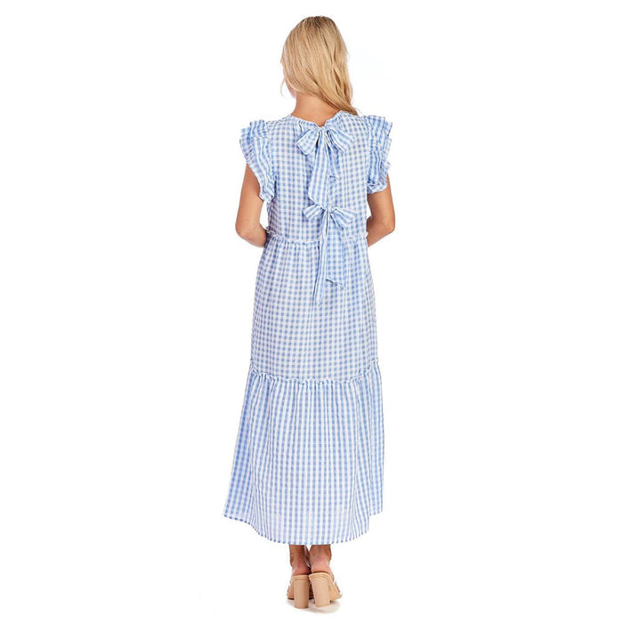 Mud Pie Women`s Blue Gingham Bardot Maxi Dress