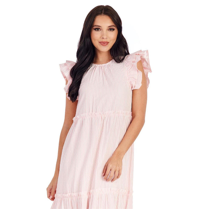 Mud Pie Women's Pink Stripe Bardot Maxi Dress