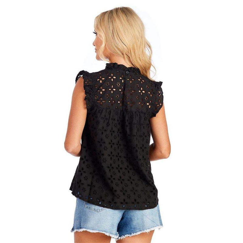 Mud Pie Women's Black Bianca Eyelet Tank