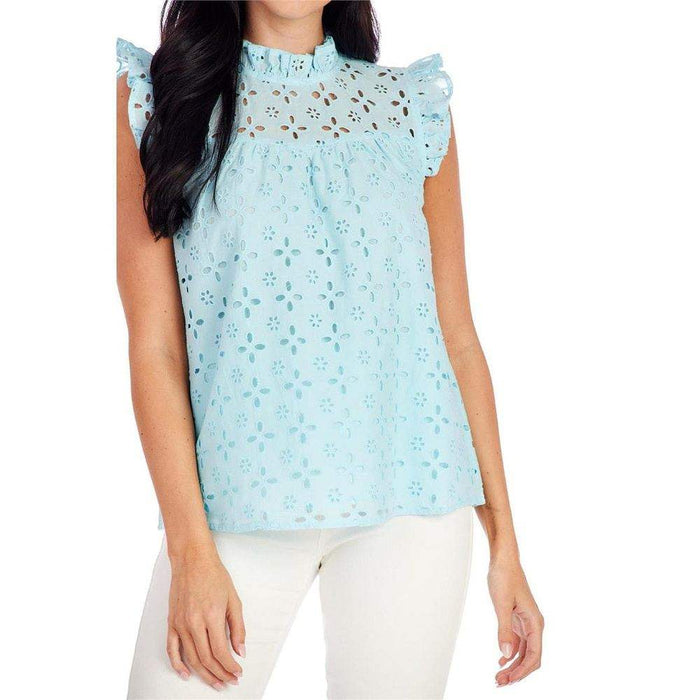 Mud Pie Women's Blue Bianca Eyelet Tank