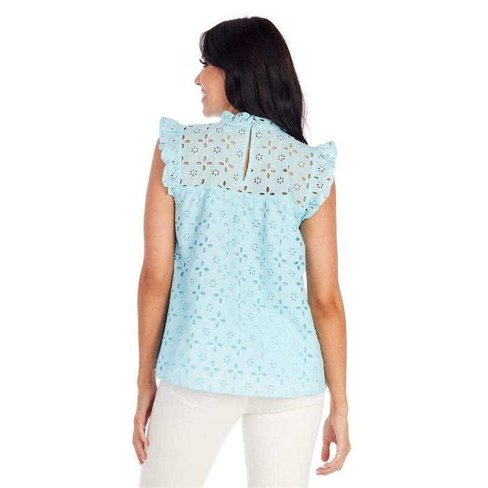 Mud Pie Women's Blue Bianca Eyelet Tank