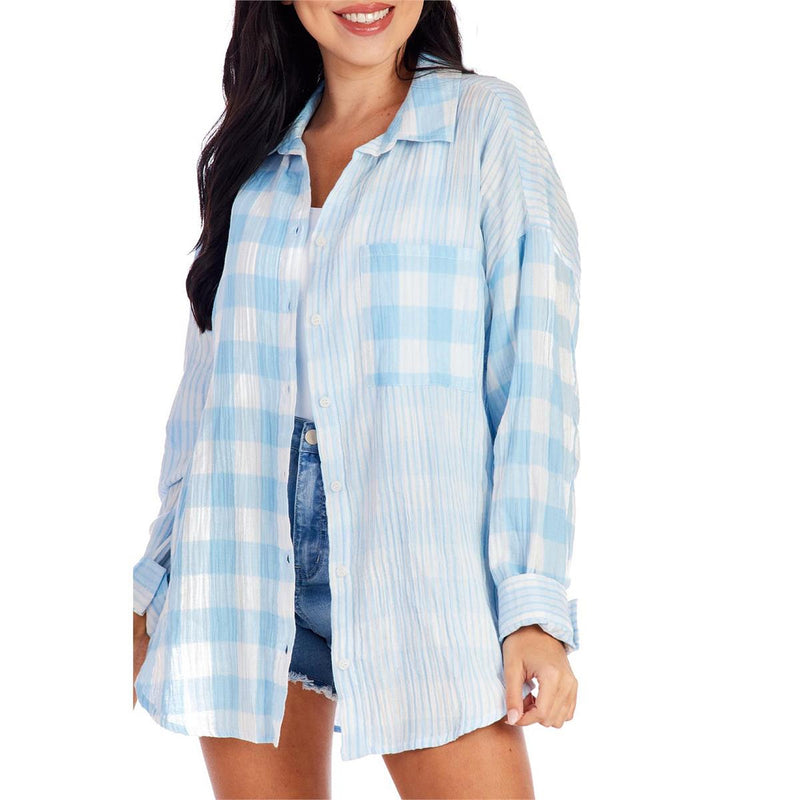 Mud Pie Women's Blue Jameson Button Down Shirt
