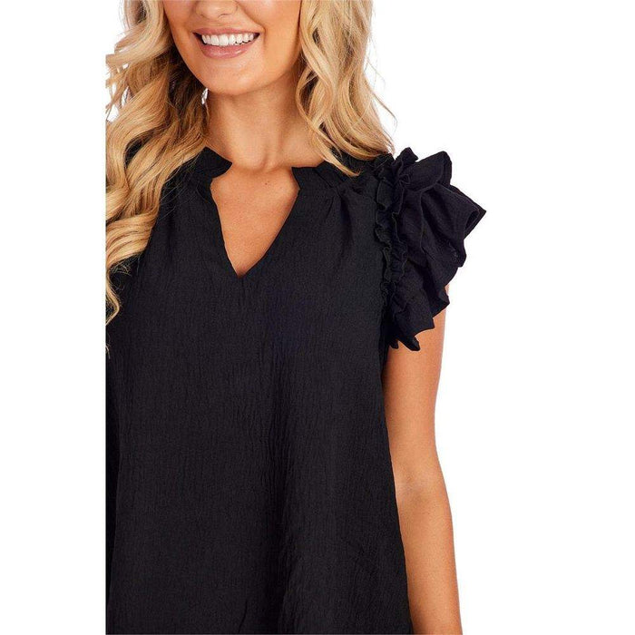 Mud Pie Women's Black Dahlia Ruffle Top