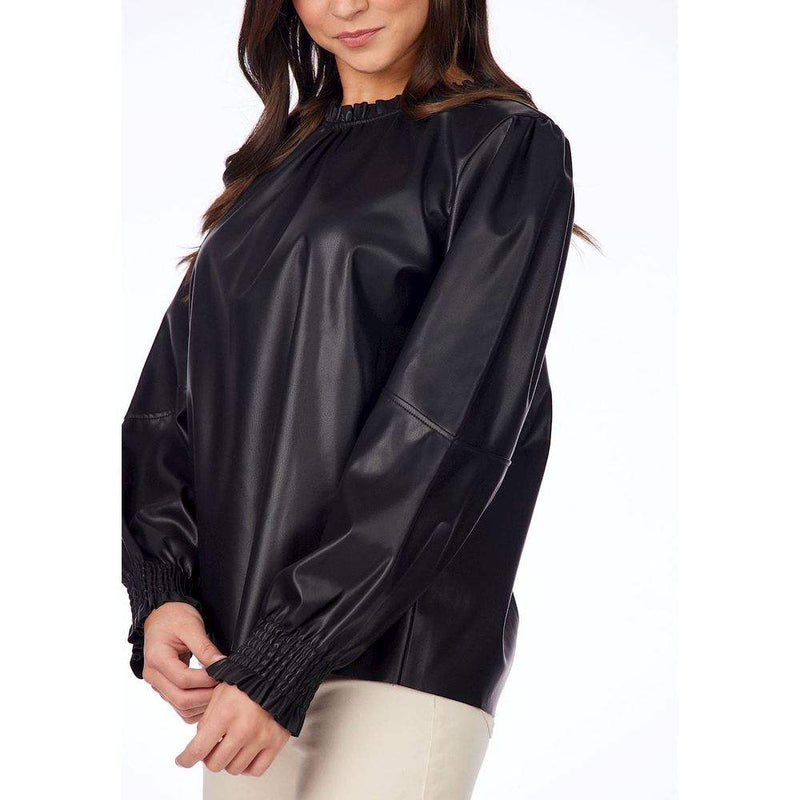 Mud Pie Women's Putnam Black Leather Top