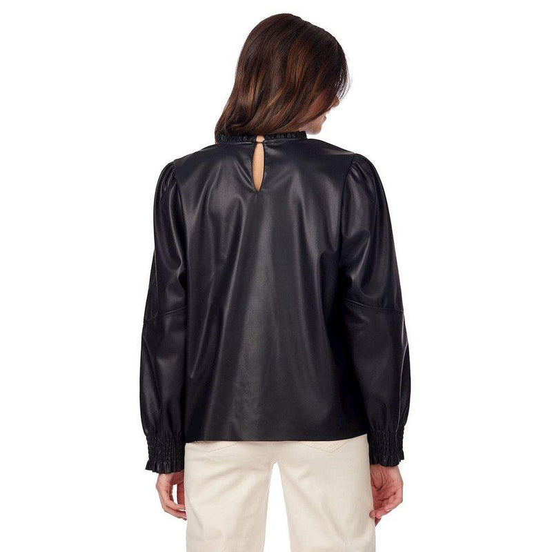Mud Pie Women's Putnam Black Leather Top