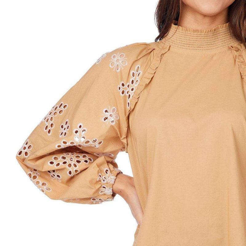 Mud Pie Women's Tan Emelia Eyelet Top