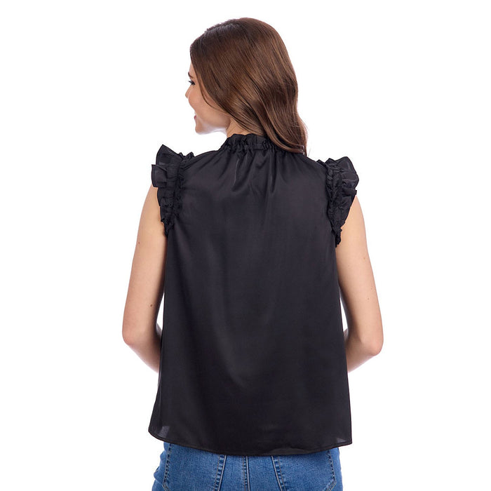 Mud Pie Women's Townes Black Ruffle Sleeve Top