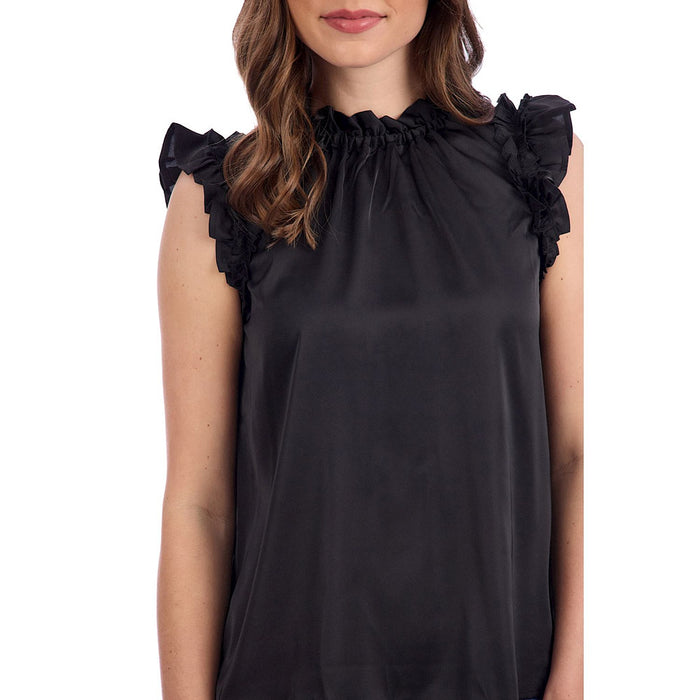 Mud Pie Women's Townes Black Ruffle Sleeve Top