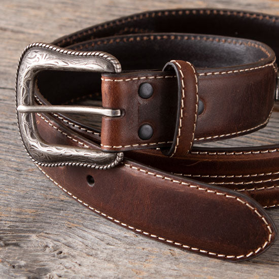Gem Dandy Accessories Men's Leather Belt with Silver Concho