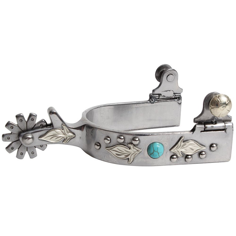 Ladies Silver Feather and Turquoise Dot Spur