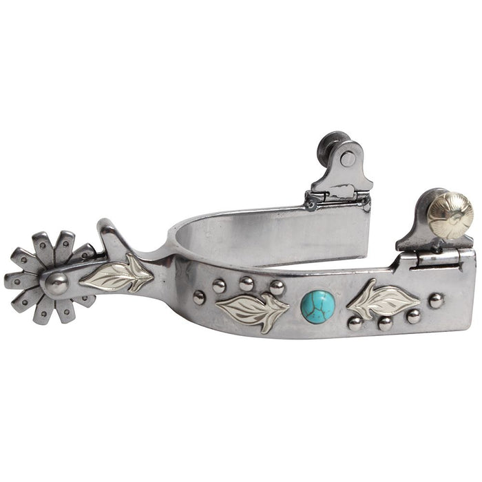 Ladies Silver Feather and Turquoise Dot Spur