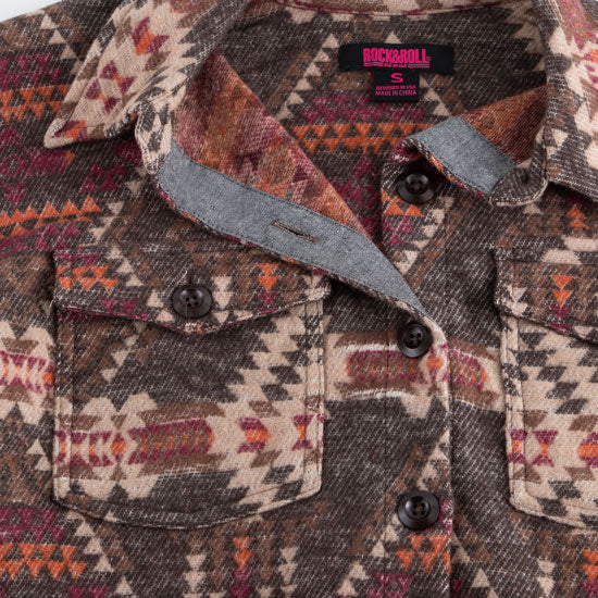 Rock & Roll Denim Dark Brown Aztec Shacket