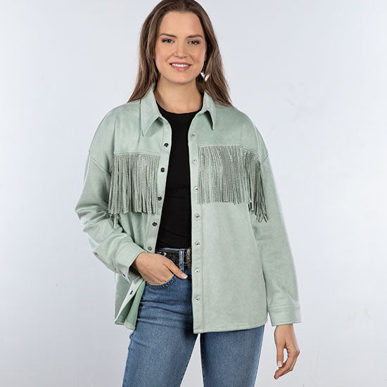 Rock & Roll Denim Mint Studded Fringe Top