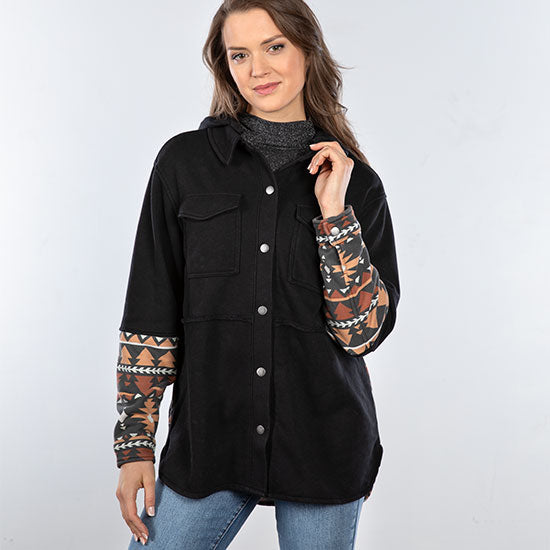 Rock & Roll Denim Black Aztec Shacket