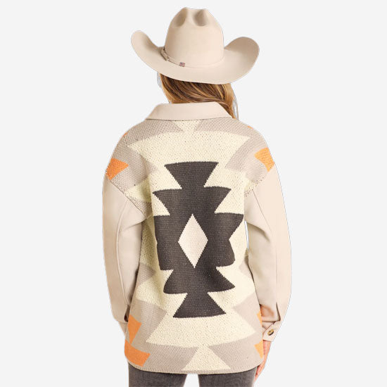 Rock & Roll Denim and Aztec Knit Shirt Jacket