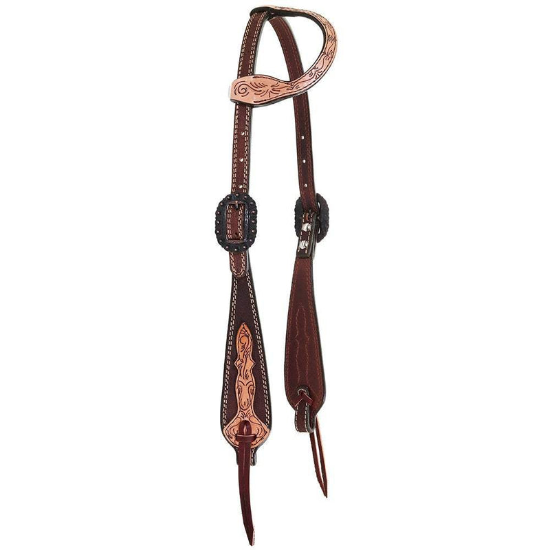 Double J Saddlery Single Ear Chocolate Roughout with Tooled Cheek and Ear Headstall
