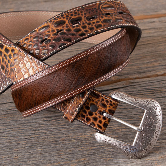 Gem Dandy Accessories Men's Two Tone Hair On Hide Belt