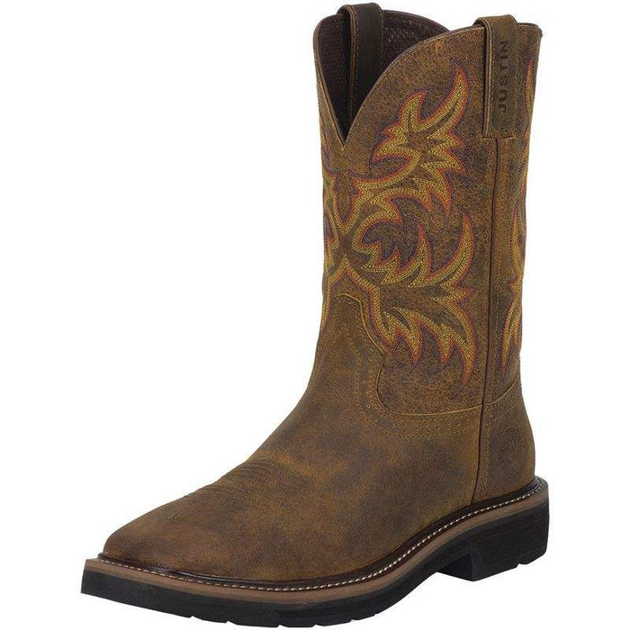 Justin Boot Company Mens Stampede Rugged Tan Cowhide Work Boots