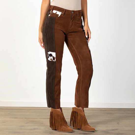 Rock & Roll Denim Suede Cowhide Print High-Rise Cropped Straight Jeans