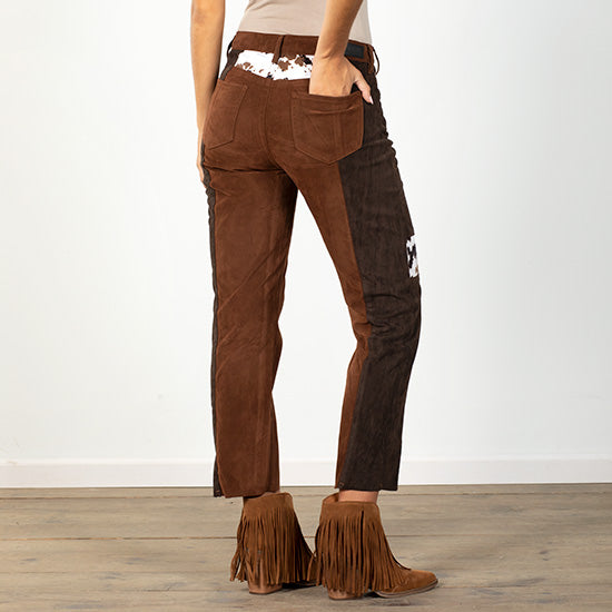 Rock & Roll Denim Suede Cowhide Print High-Rise Cropped Straight Jeans