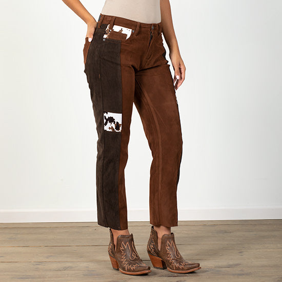 Rock & Roll Denim Suede Cowhide Print High-Rise Cropped Straight Jeans