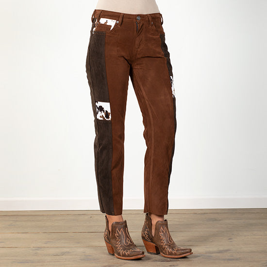 Rock & Roll Denim Suede Cowhide Print High-Rise Cropped Straight Jeans