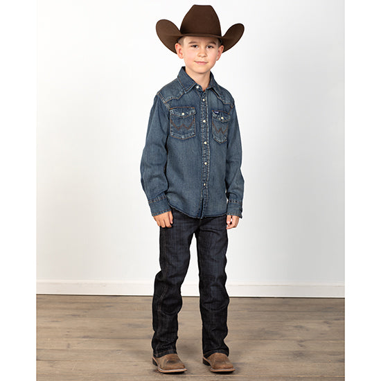 Wrangler Boy's Cowboy Cut Long Sleeve Denim Snap Shirt