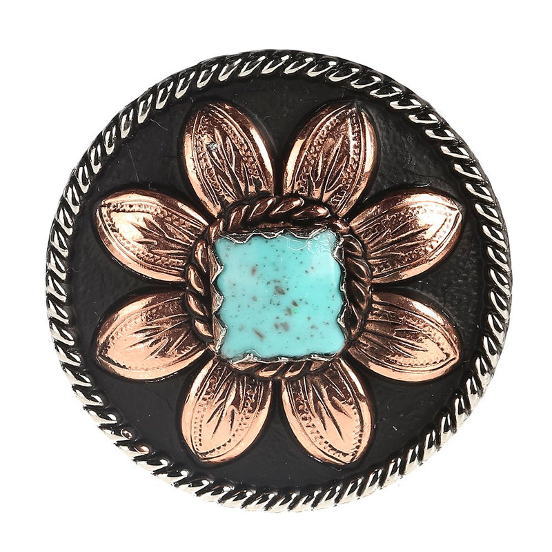 Copper Flower Turquoise Stone 1 1/2 in Screwback Concho