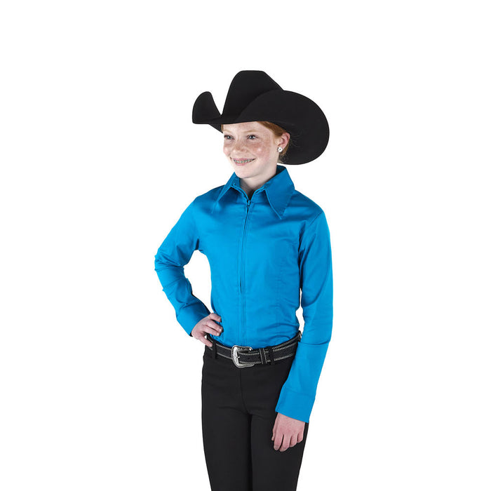 Royal  Highness Girl's Turquoise Zip Front Competition Top