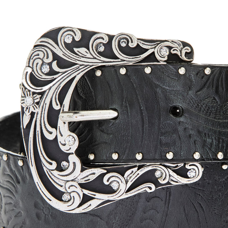 Gem Dandy Accessories Roper Women's Black Embossed Floral Belt