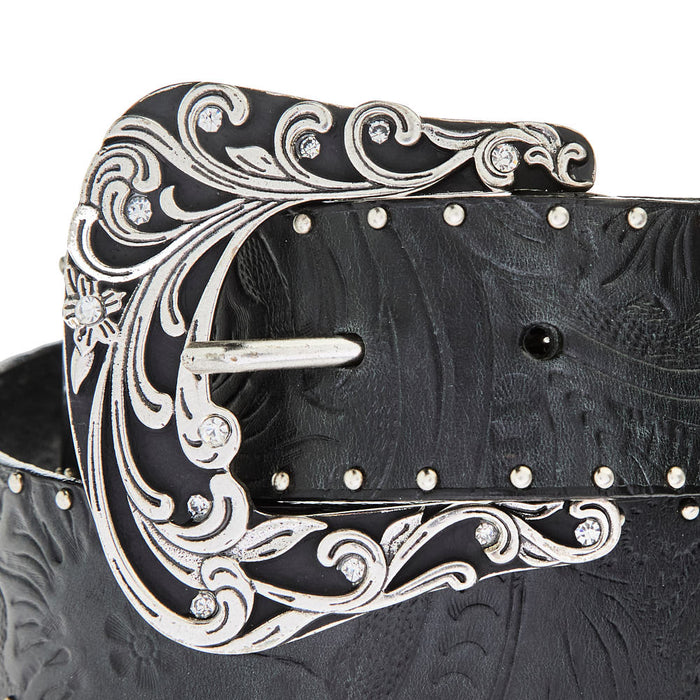 Gem Dandy Accessories Roper Women's Black Embossed Floral Belt
