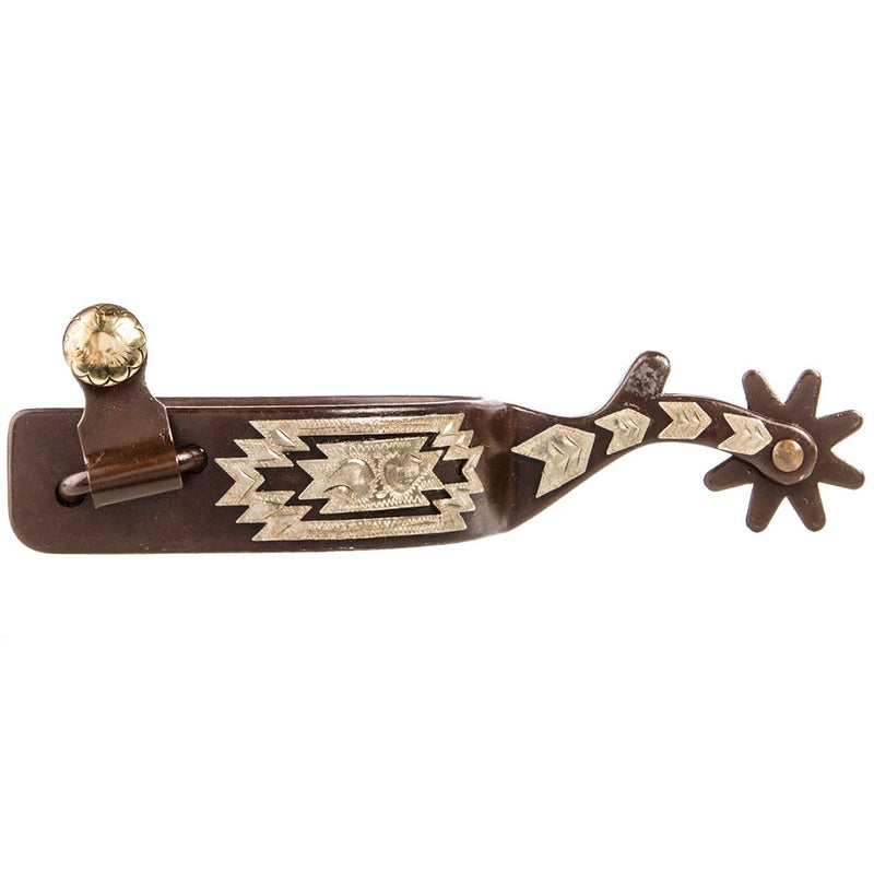 Men's Antiqued Spur With Engraved German Silver Aztec Design