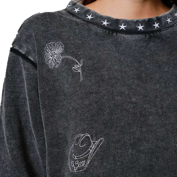 Blue B Women's Charcoal Western Embroidered Sweatshirt