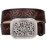 Women's Ariat Rhinestone Filigree Brown Tooled Belt