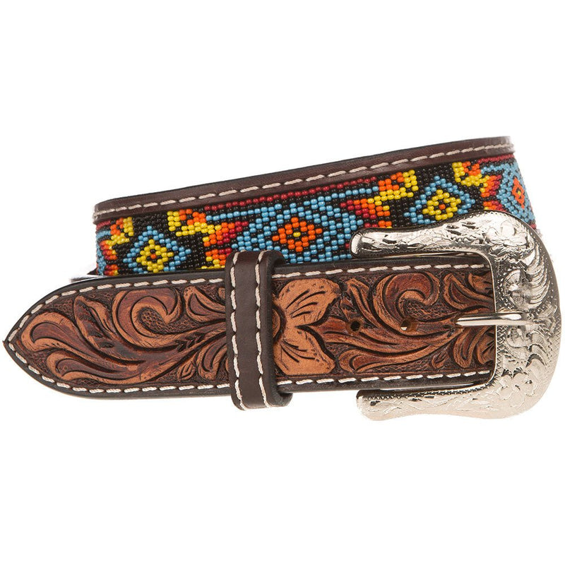 Men's Beaded Floral Tooled Belt